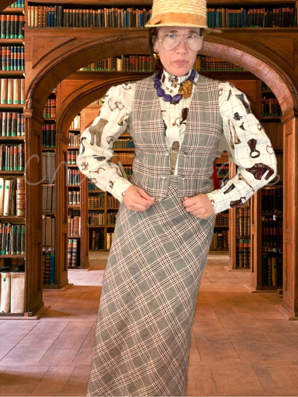 Vintage Handmade Tartan Librarian Fall Skirt And Vest Set Equestrian Collegiate